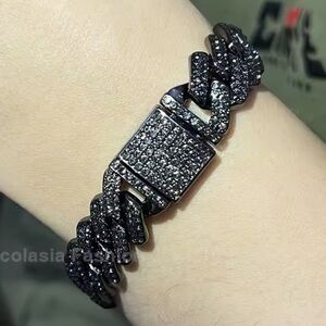 lack Grey Bracelet Hip Hop Men Women Cuban Chain Bling Iced Out Rhinestones